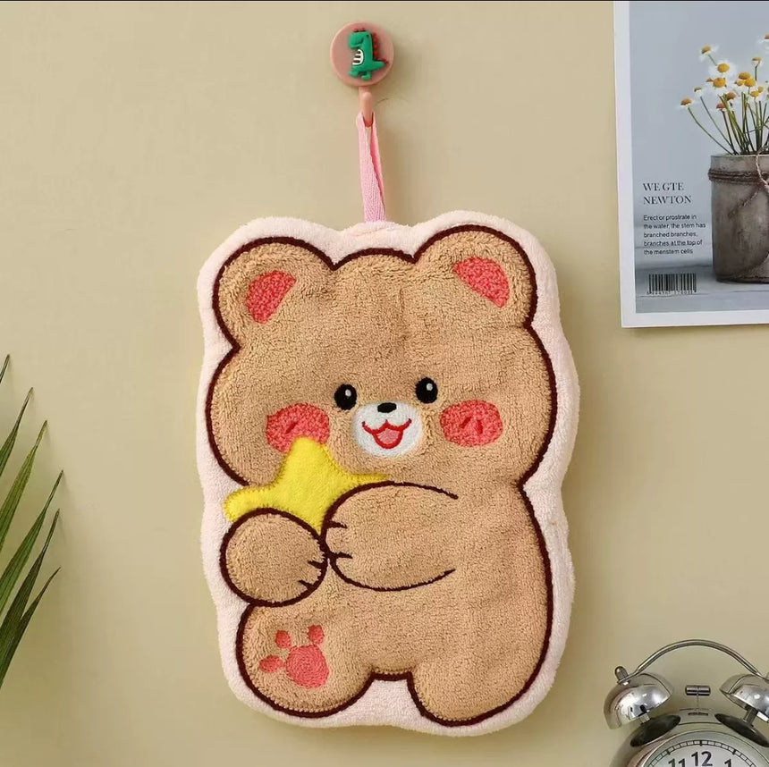Cute Animal Coral Microfiber Hanging Hand Towel 23x19cm
