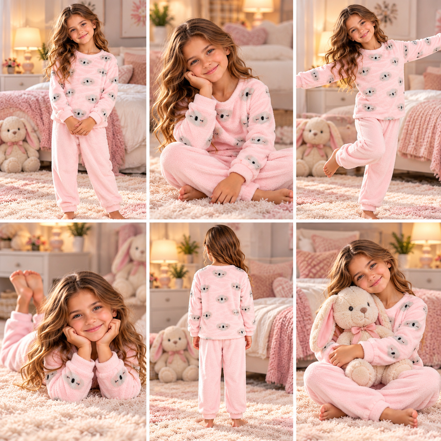 Warm Winter Fleece Pyjama Light Pink Koala 6-16Y