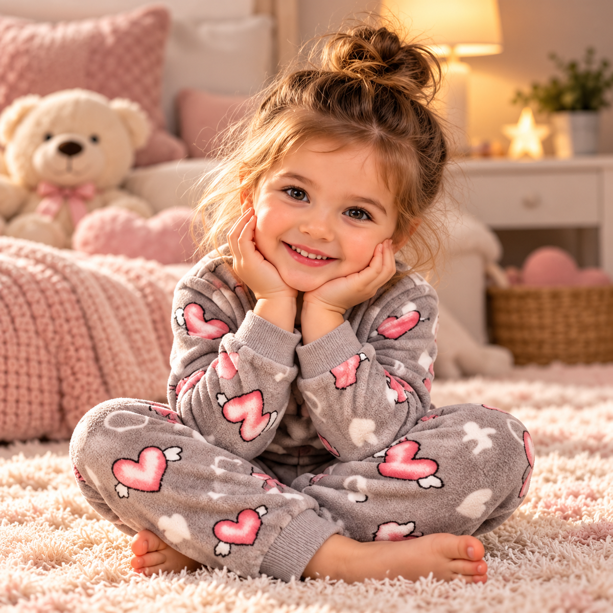 Kids’ Warm Winter Heart Pajama Set | 1–6Y