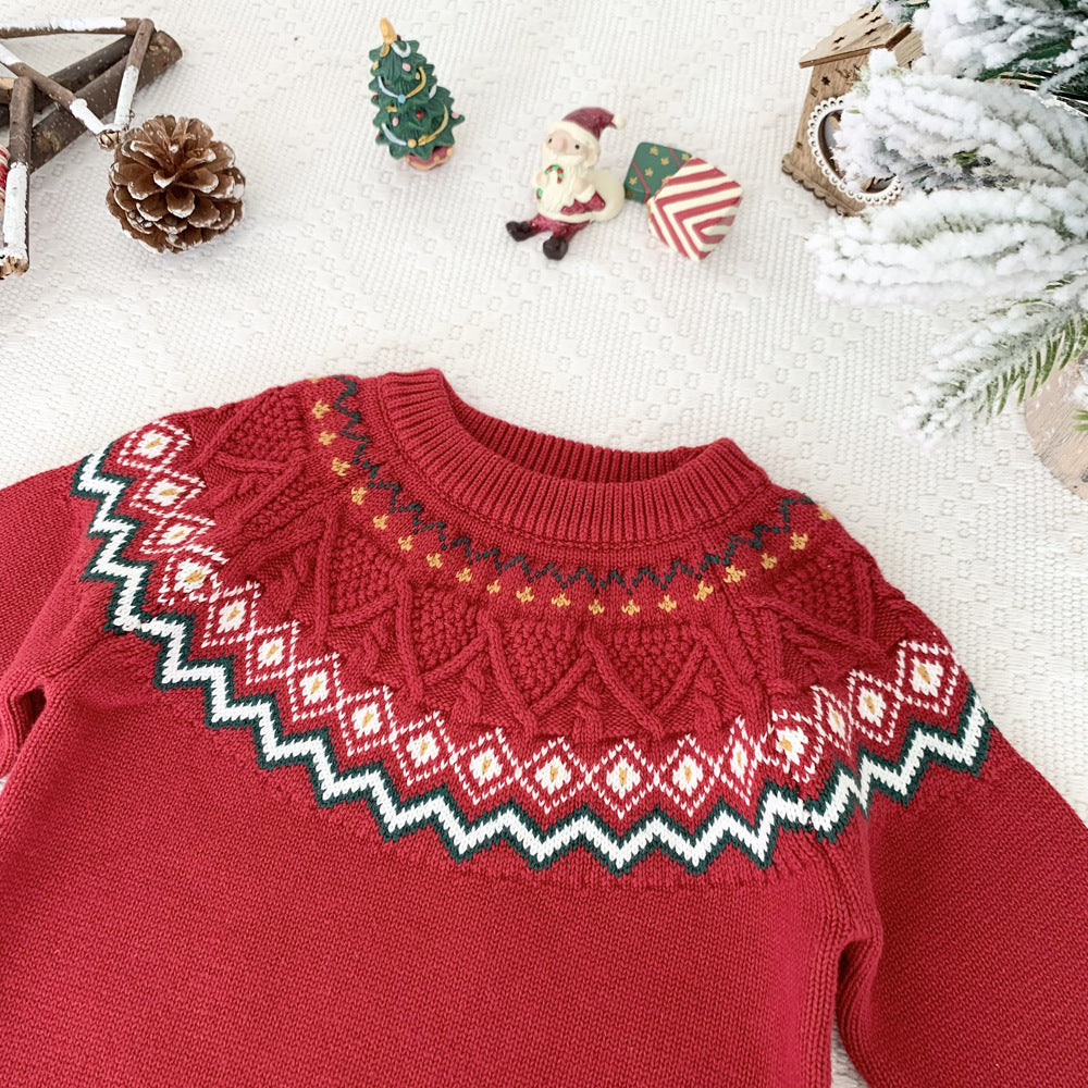 Kids Christmas Fair Isle Knit Sweater 3-10Y