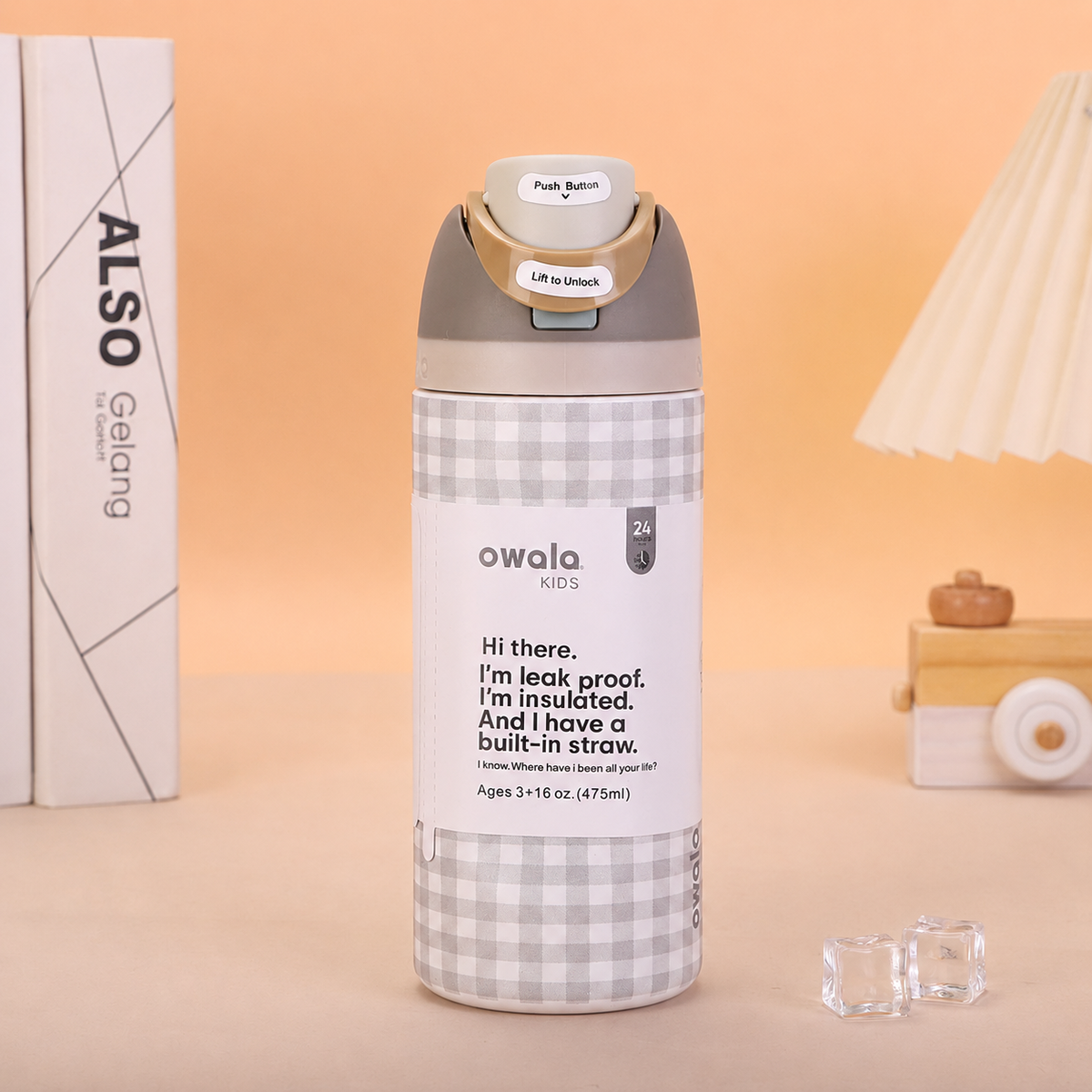 Owala Bottle Stainless Steel FreeSip Leak-proof - Grey Squares - 480 mL