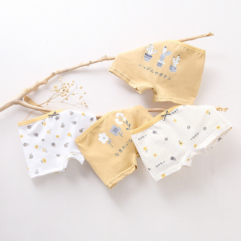 Girls Cotton Boxer Shorts (4 Pcs) | Mustard Flower | Size 3-12y