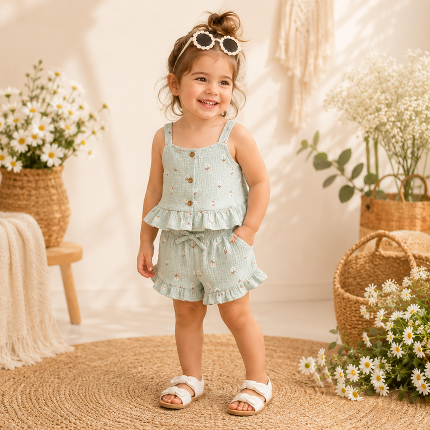 Baby Girl Floral Muslin 3-Piece Summer Set / 2–4Y
