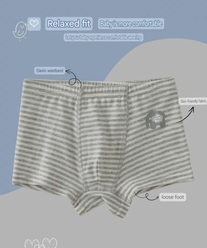 Boys Cotton Boxer Shorts (3 pcs) – Grey Line | Size 4-14Y
