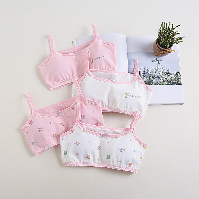 Girls Cotton Bras (1 pc) – Thin Straps Pink Flower | Size 7-8Y