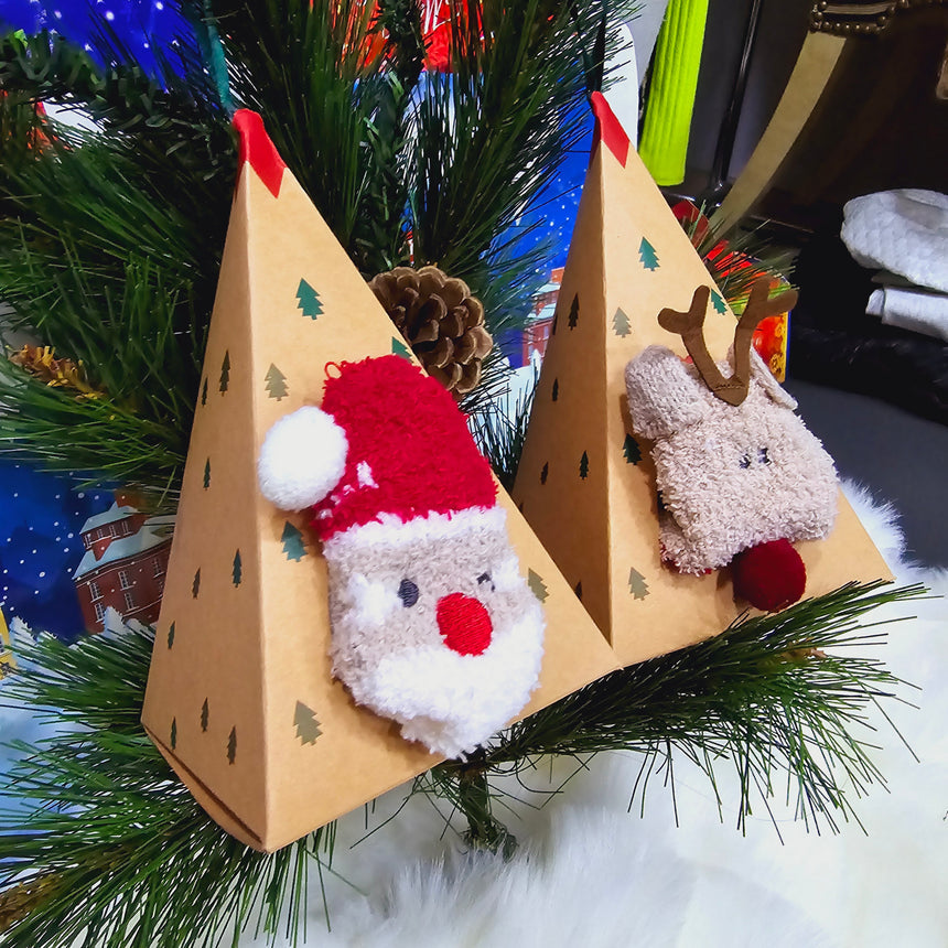 Christmas Fuzzy Socks & Triangle With Gift Box Gift Box