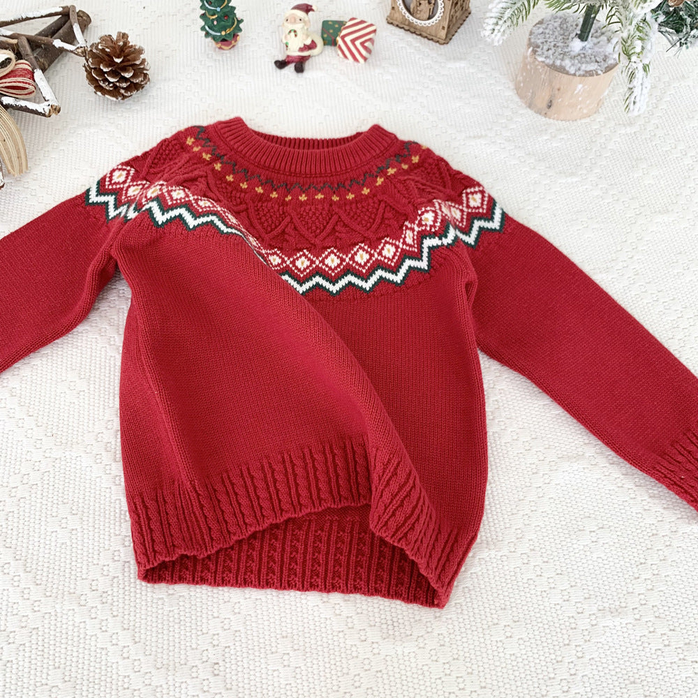 Kids Christmas Fair Isle Knit Sweater 3-10Y