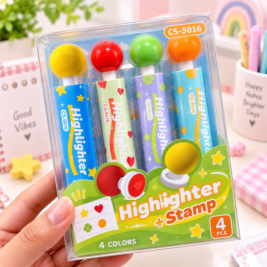 Stamp & Highlighter Set – 2 Styles | 4 Pcs