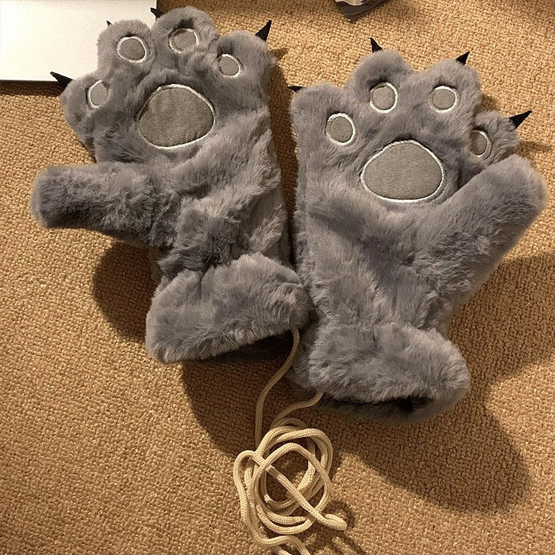 Fluffy Animal Paw Gloves One Size
