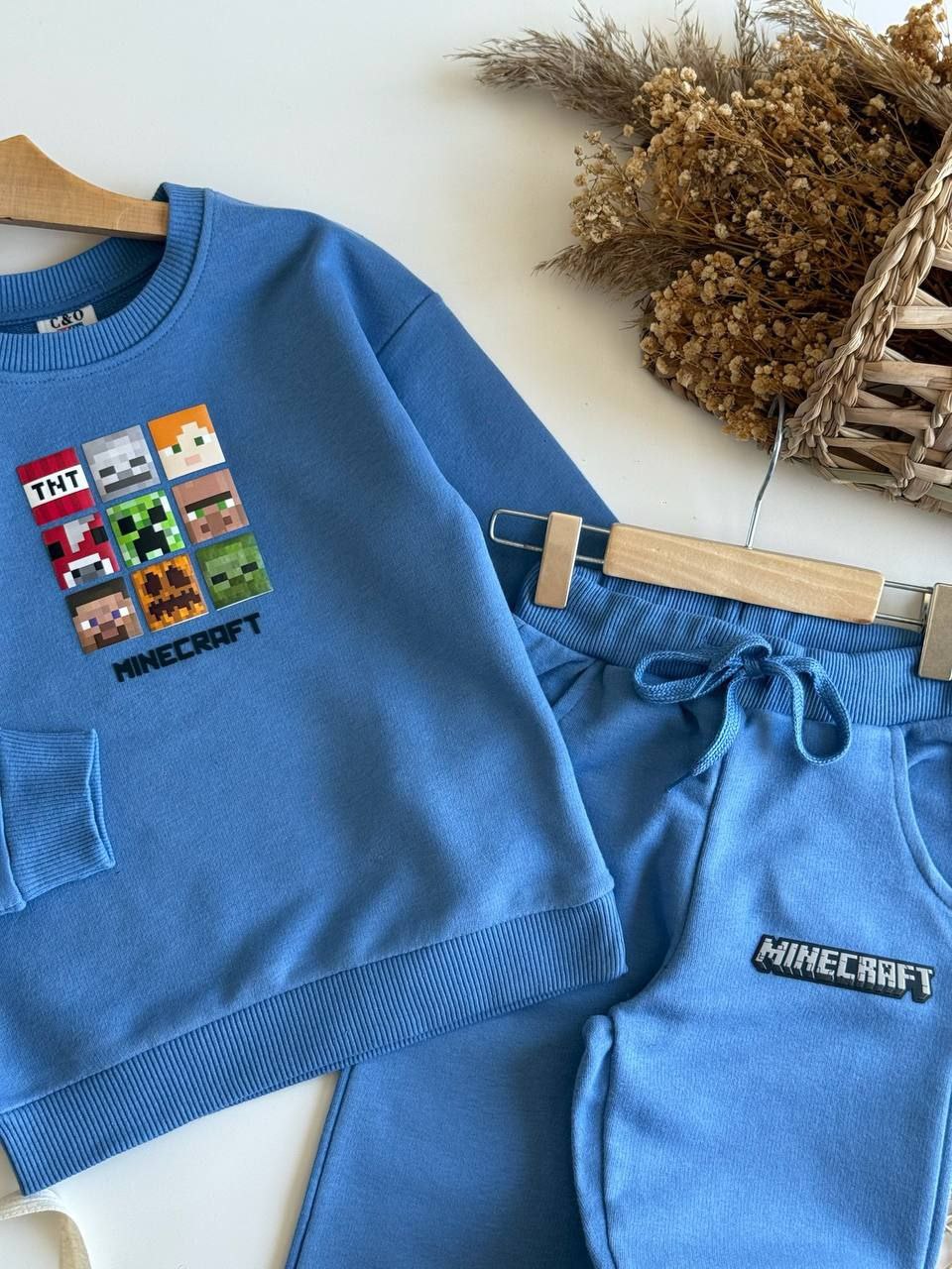 Boys’ High-Quality Cotton Minecraft Outfit – Blue / 3–4Y