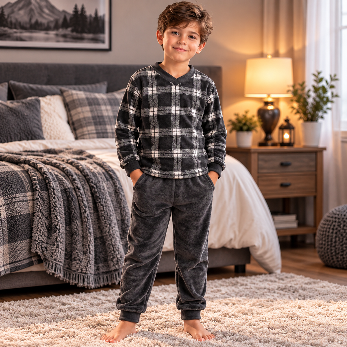 Kids’ Warm Winter Dark Grey Pajama Set | 6–16Y