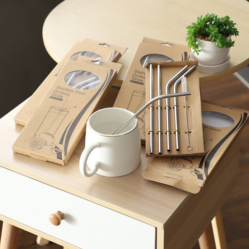 Reusable Stainless Steel Drinking Straw 4 Pcs With 1 Cleaner Pipe