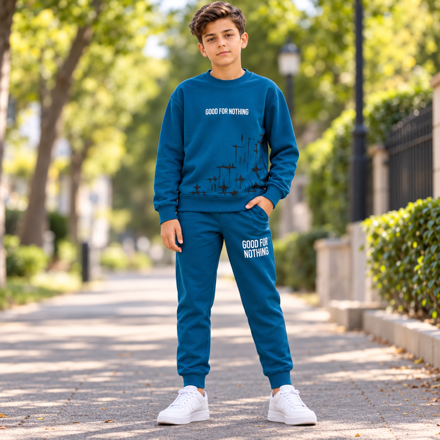 Boys’ Cotton Outfit – Blue / 10–15Y