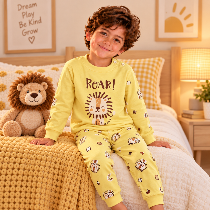 Boys’ 100% Cotton Roar Lion Pajama Set | 0–8Y
