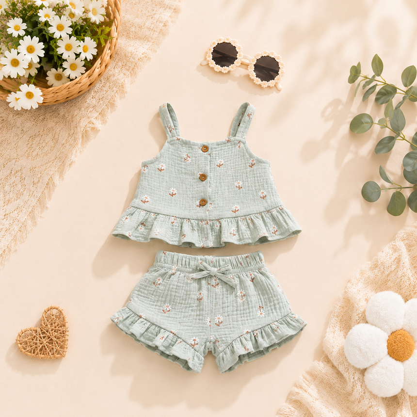 Baby Girl Floral Muslin 3-Piece Summer Set / 2–4Y