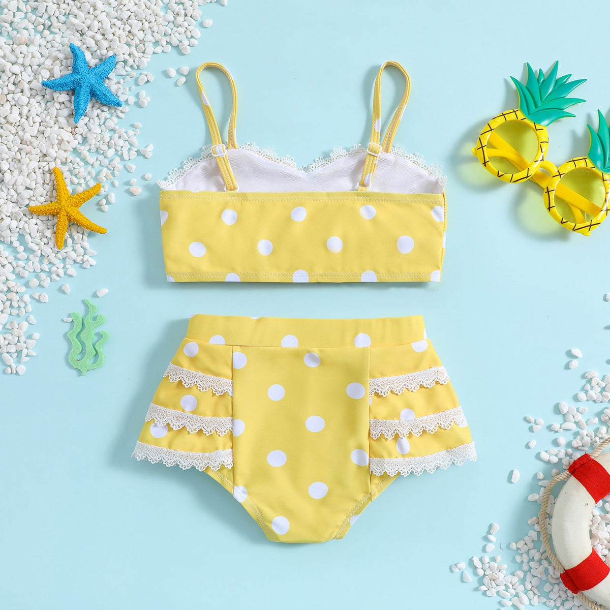 Girls 2pcs Swimwear Set – Yellow Stripes | Size 1-8Y