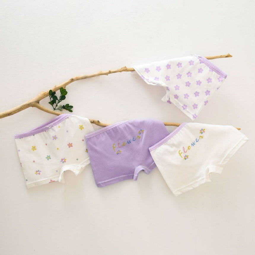 Girls Cotton Boxer Shorts (4 pcs) – Purple Flower | Size 3–12Y
