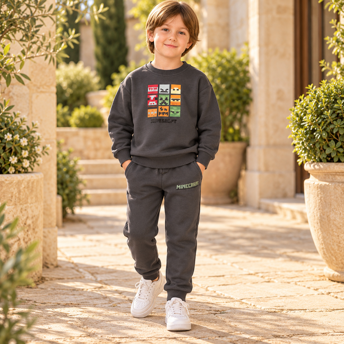 Kids’ Dark Grey Minecraft Cotton Outfit / 3–4Y