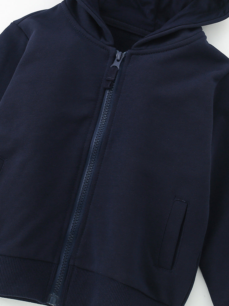 Boys’ Light Cotton Zip Hoodie – Navy | 3–10Y