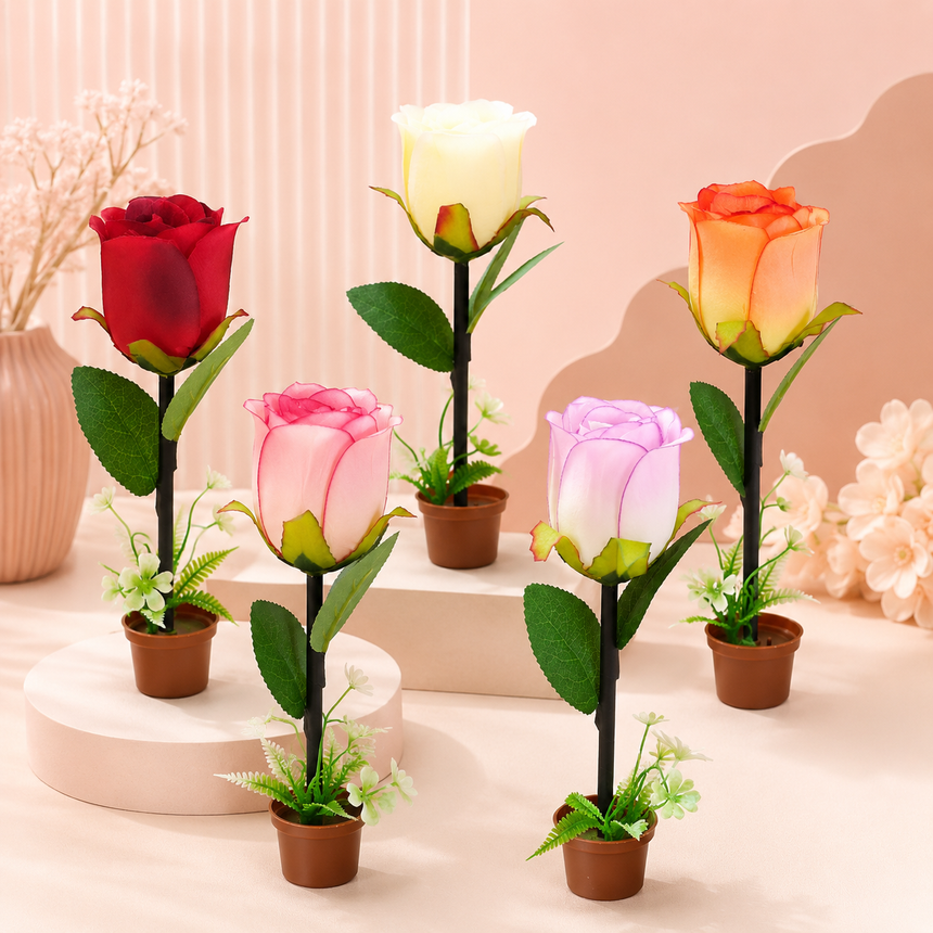 Rose Flower Pen with Pot Stand