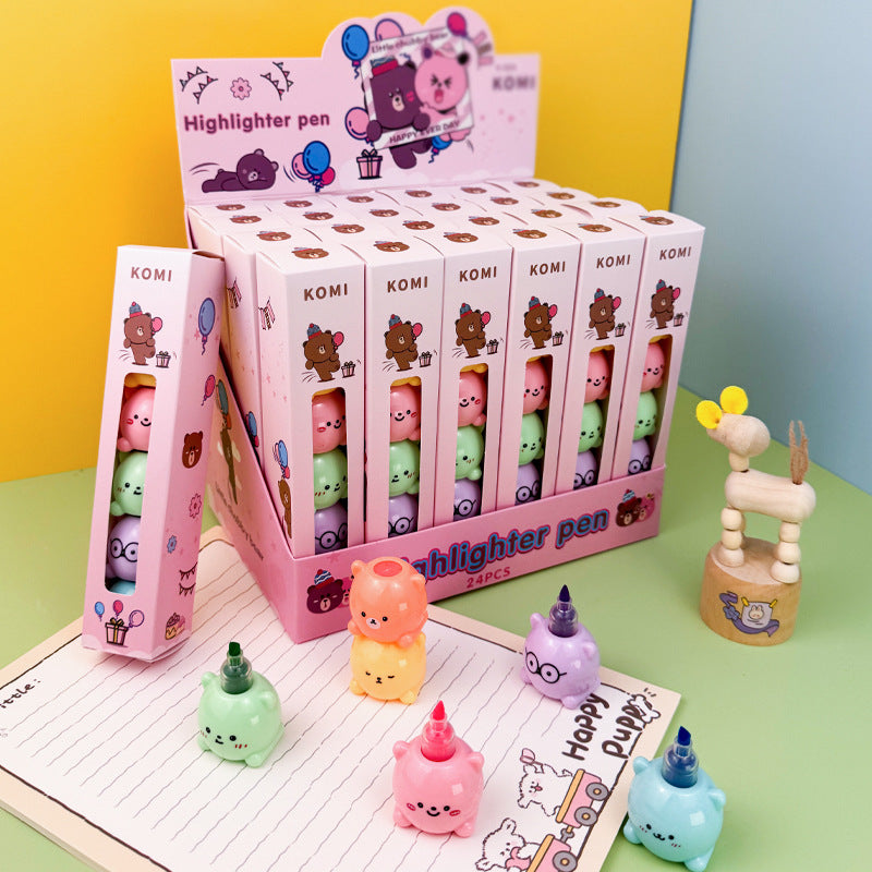 Mini Highlighters Bear Design Pack of 6