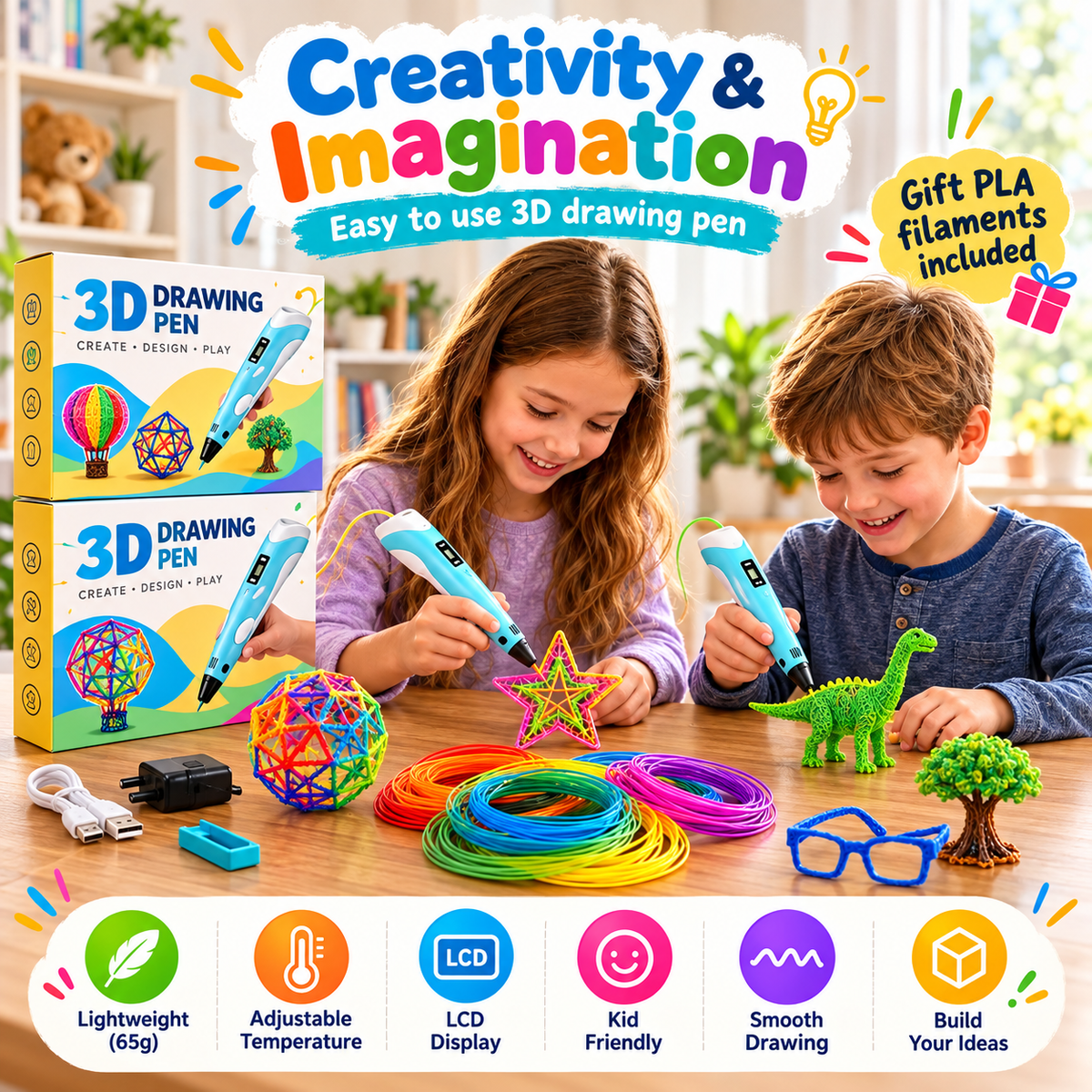 3D Pen-2 Drawing Pen with 50m PLA Filament