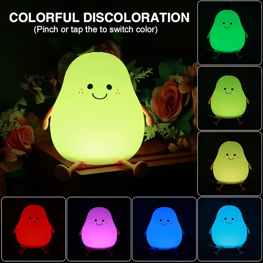 Cute Pear Night Light Silicone Rechargeable LED 3+