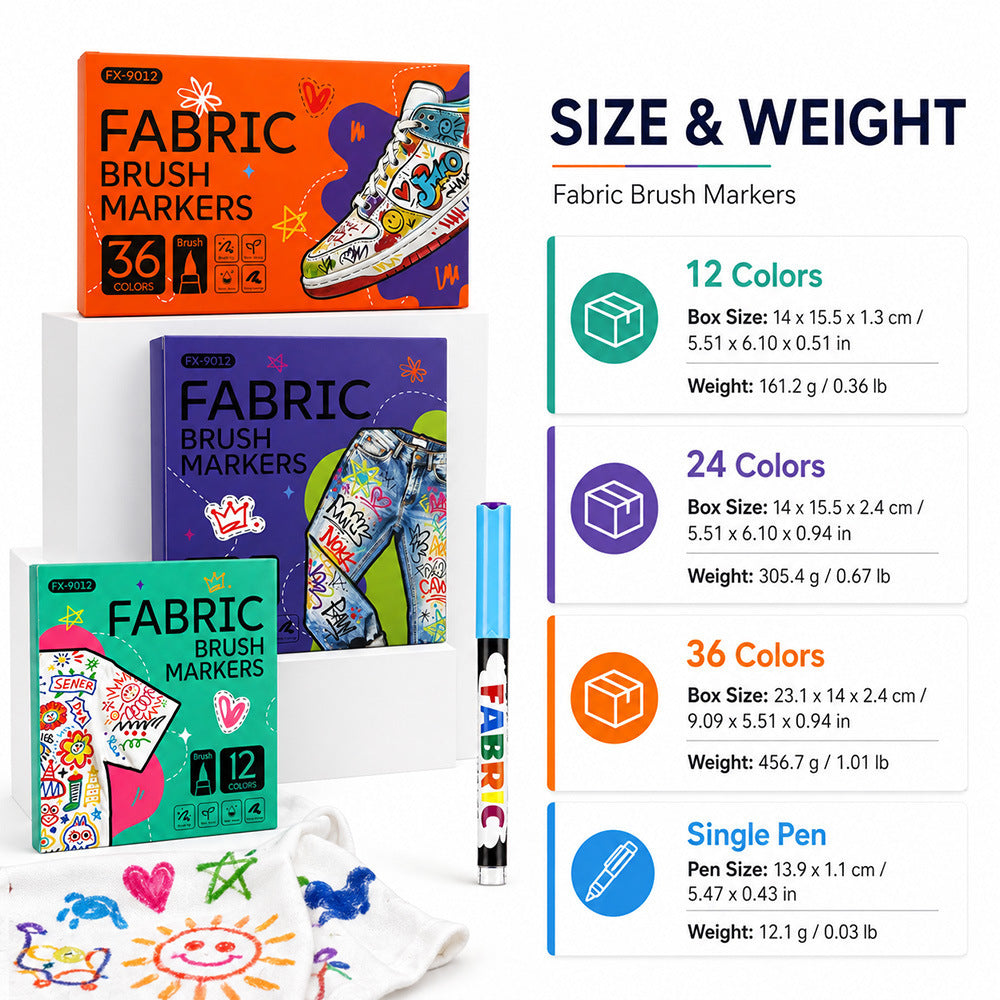 Fabric Brush Markers – 12 / 24 / 36 Colors