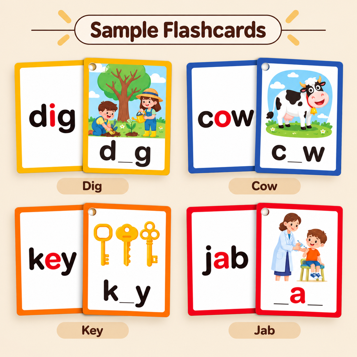 Words & Spelling Educational Flashcards Set – 100 Cards + 4 Pens | Size 13×9×5.5cm | 3+