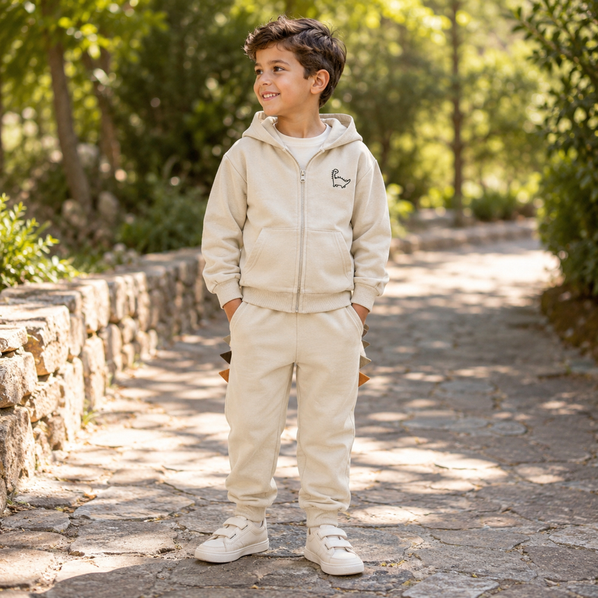 Boys’ Dinosaur Cotton Hoodie Outfit Set / 2–7Y