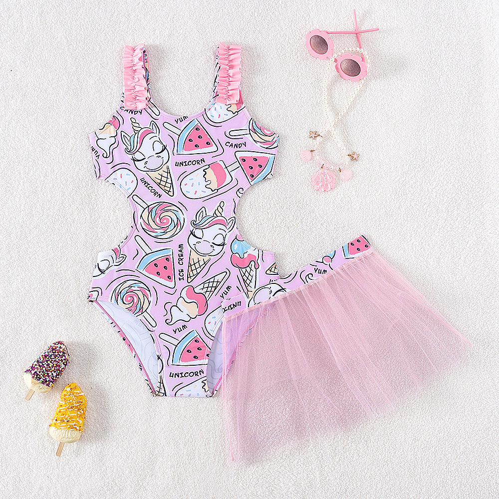 Girls 2pcs Swimwear Set – Ice Cream | Size 4–14Y