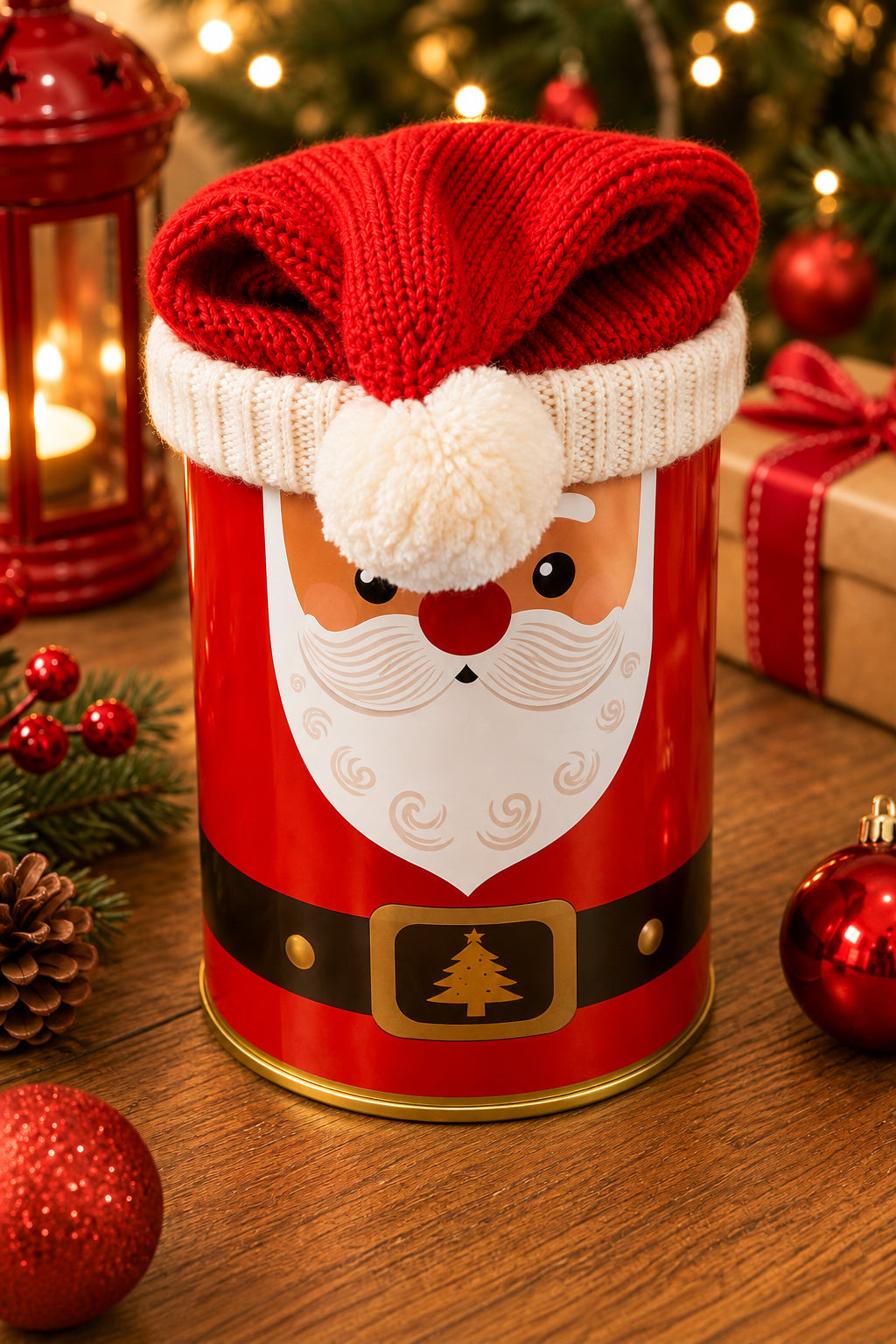 Christmas Tin Box With Wool Hat