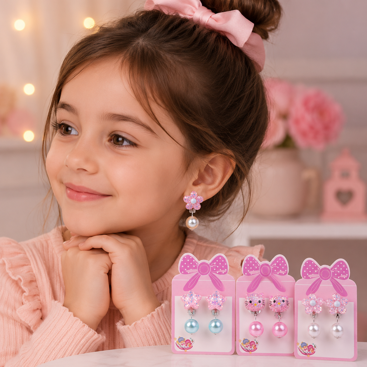 Girl Sparkle Pearl Clip-On Earrings