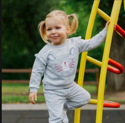 Girls’ Grey Cat Pocket Outfit Set / 1–4Y