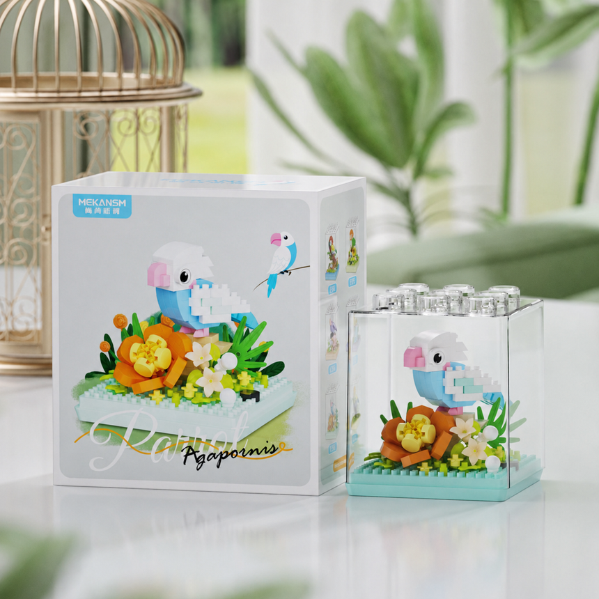 Mini Parrot Building Block Flower Display Set with Clear Case