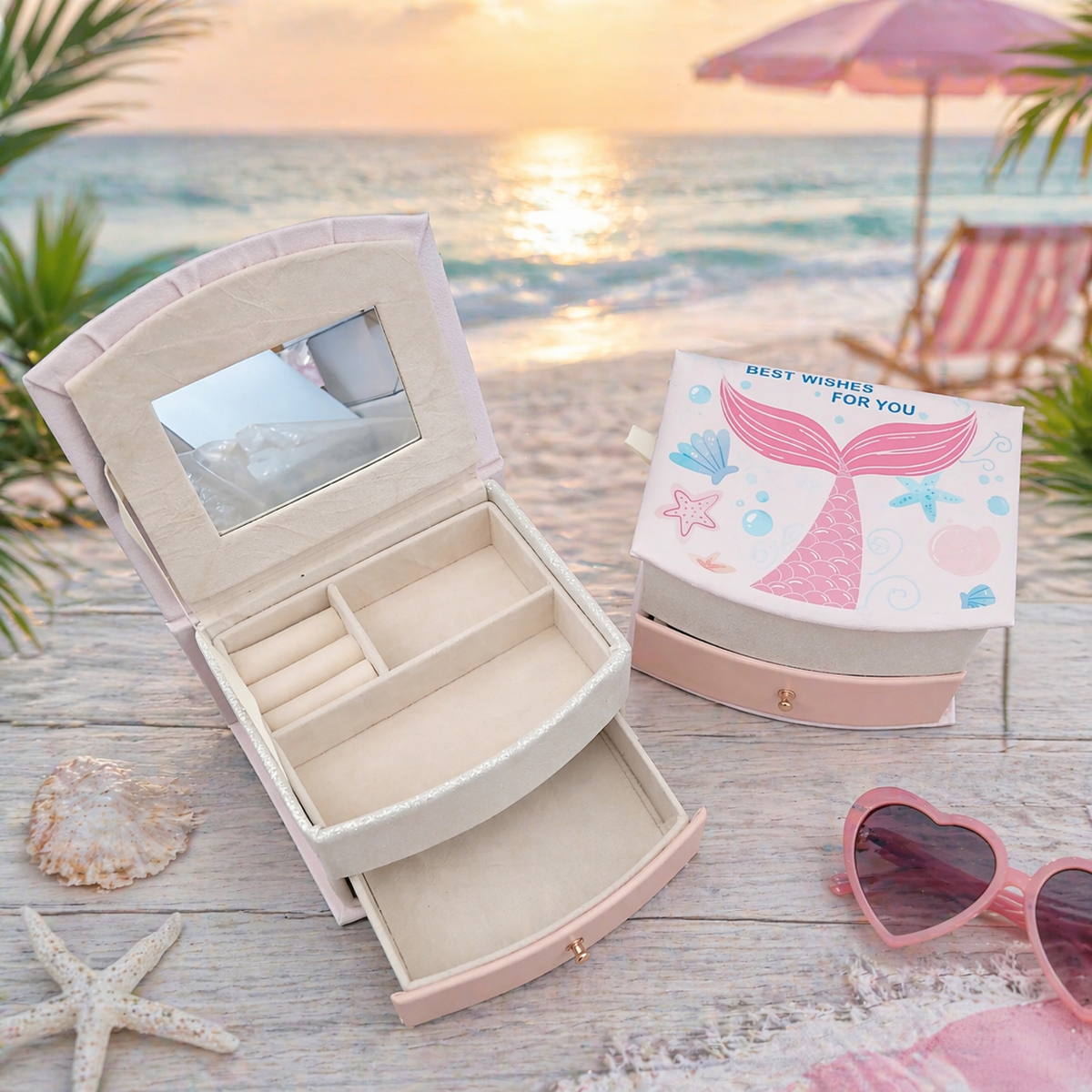 Mermaid Jewelry Box Organizer with Mirror & Drawer 12x15x9 cm