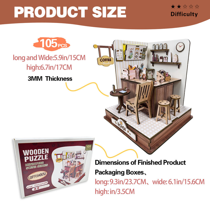 Wooden Coffee House Miniature Puzzle – 105 Pieces