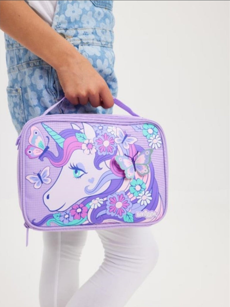 Smiggle Lunch Bag Attach Purple Unicorn 25x19x8cm
