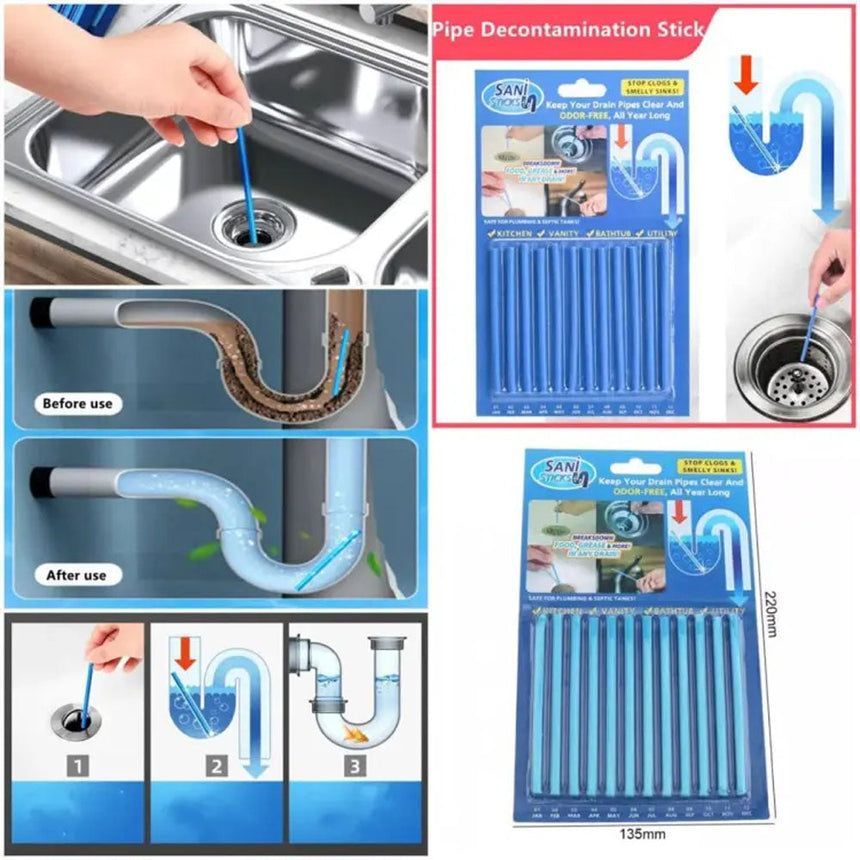 12 Pcs Sani Stick Pipe Deodorizer Drain Cleaner