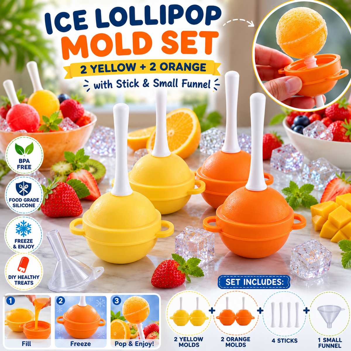 Ice Lollipop Mold Silicone Set 4pcs - Icecream Pop