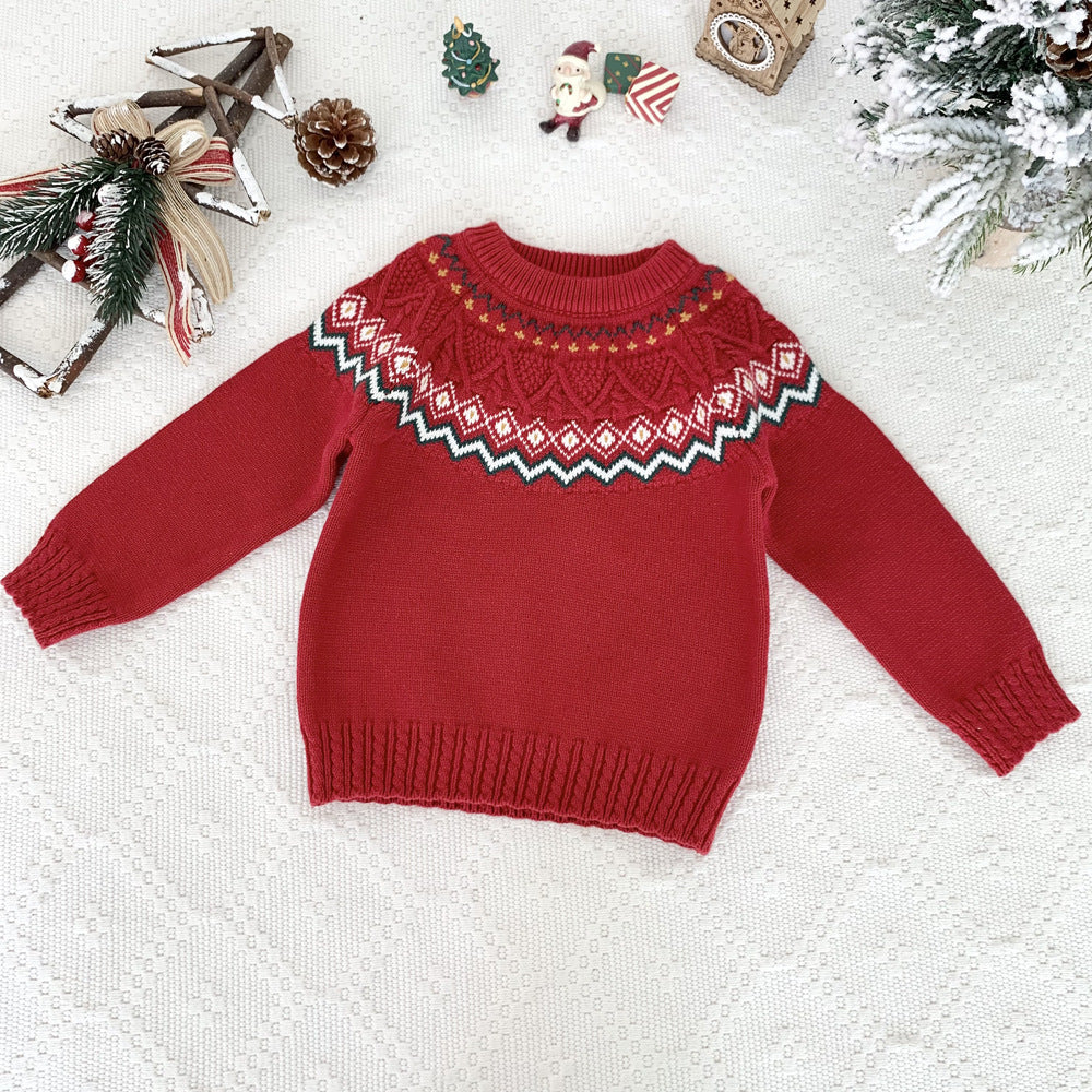 Kids Christmas Fair Isle Knit Sweater 3-10Y