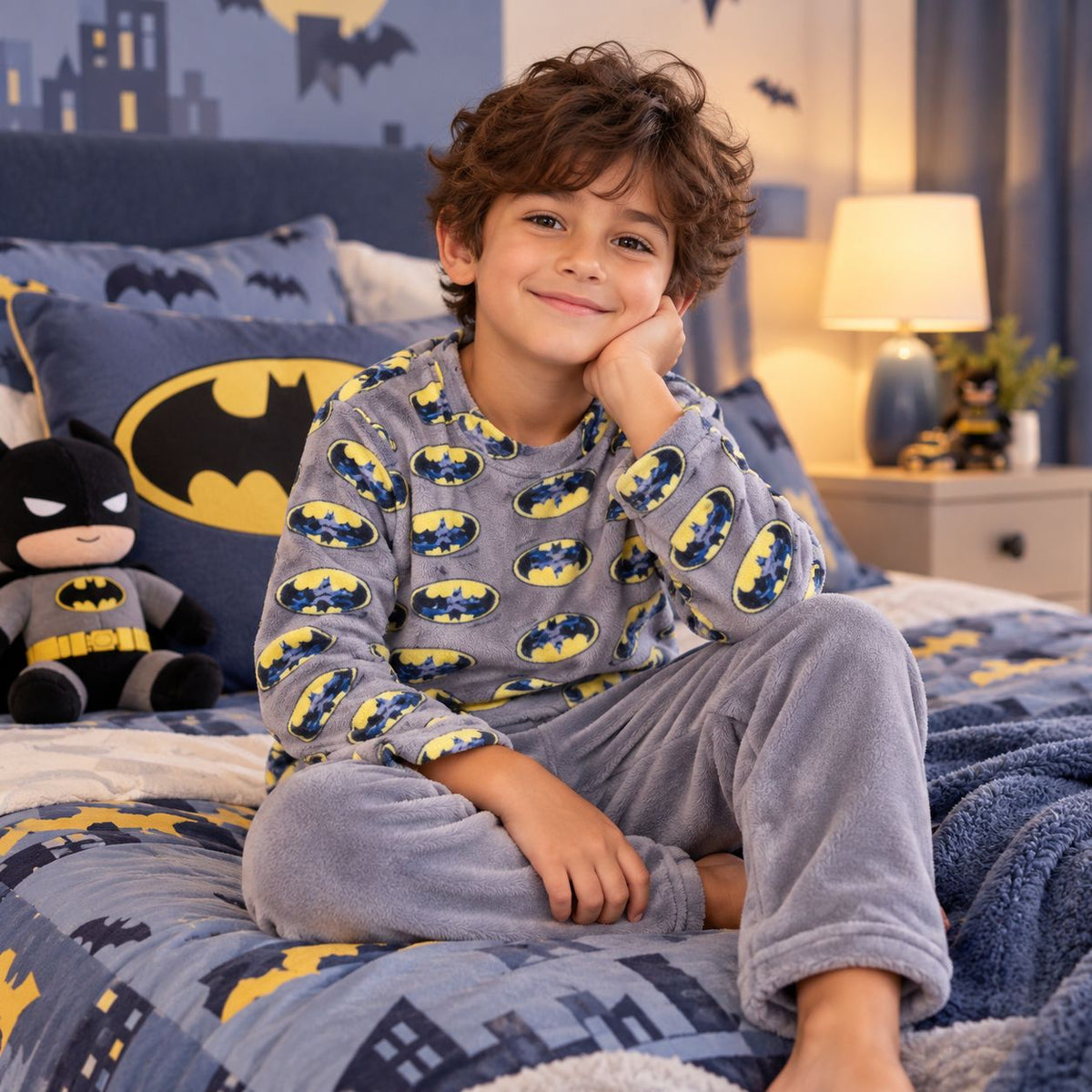 Boys’ Warm Batman Pajama Set – Grey | 4–12Y