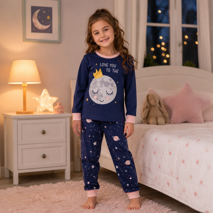 Girls’ Moon Print Pajama Set | 2–7Y