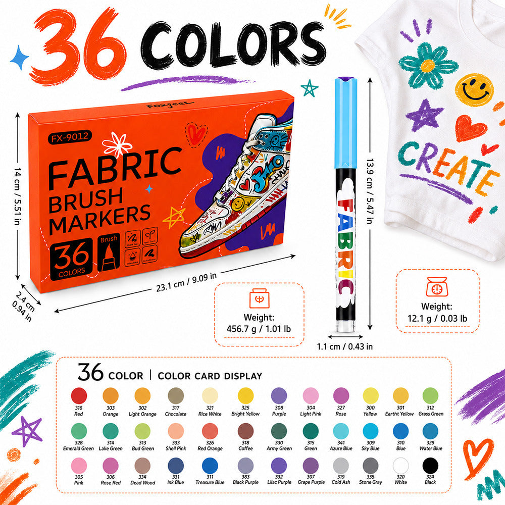 Fabric Brush Markers – 12 / 24 / 36 Colors
