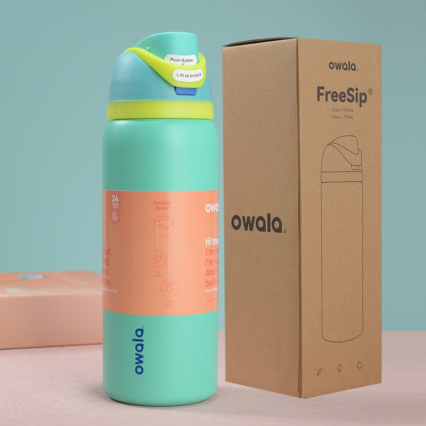 Owala Stainless Steel FreeSip Water Bottle Green And Yellow