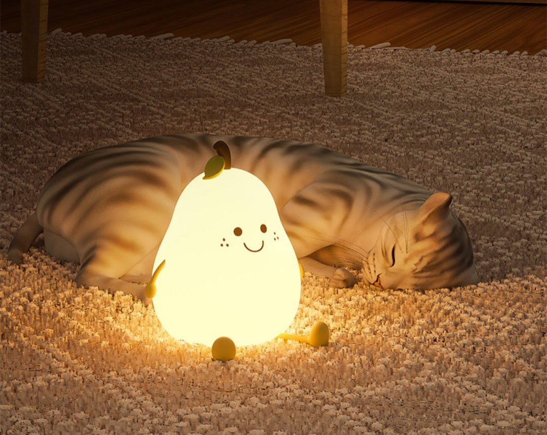 Cute Pear Night Light Silicone Rechargeable LED 3+