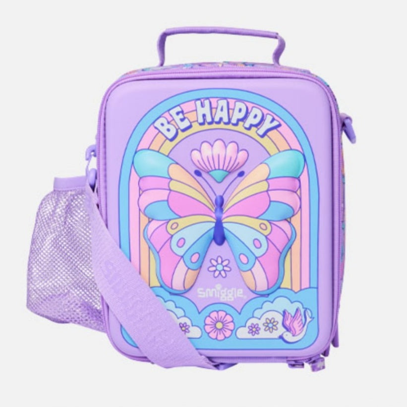 Smiggle Lunch Bag | Shoulder Straps | Purple Butterfly | 24×18.5×12cm