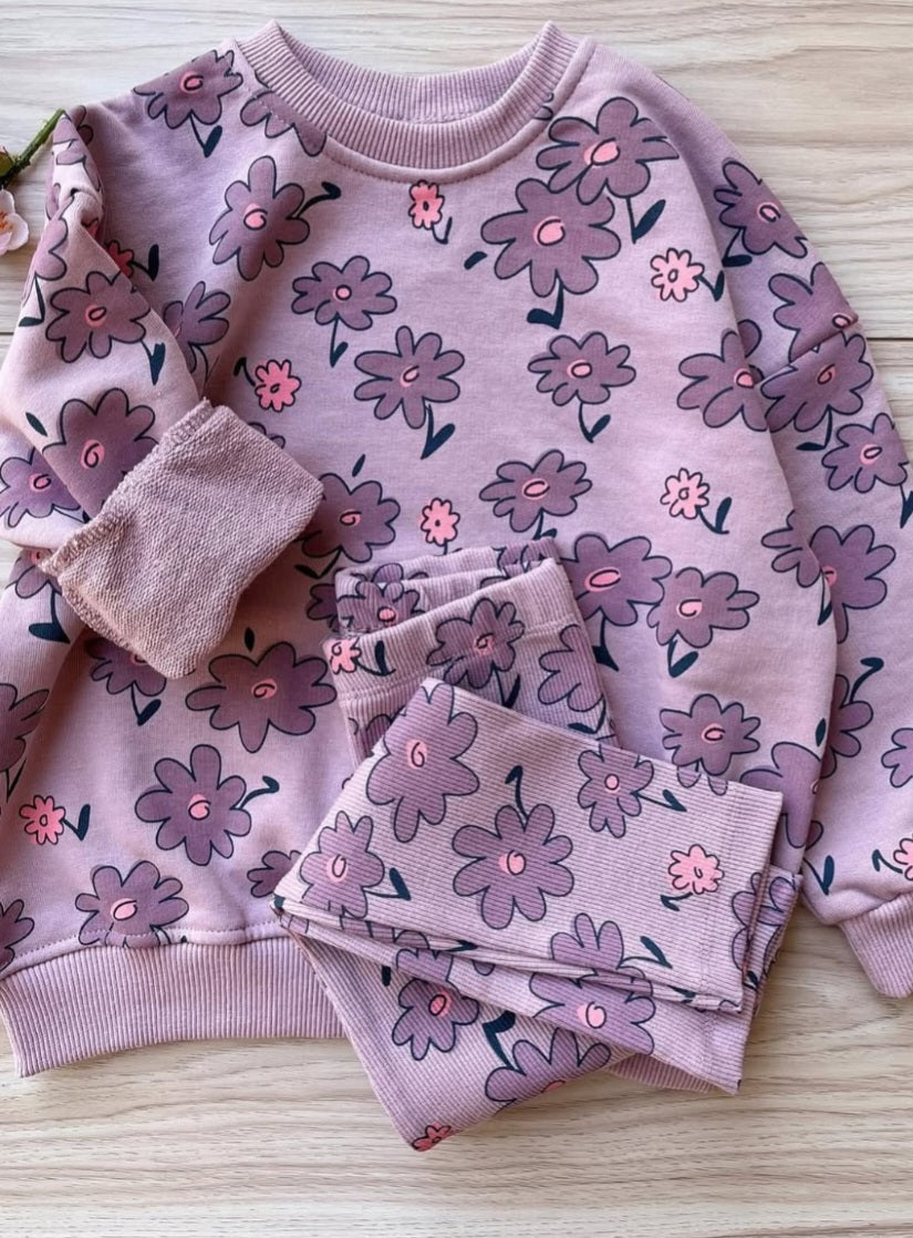 100% Cotton Purple Floral Outfit / 2–8Y