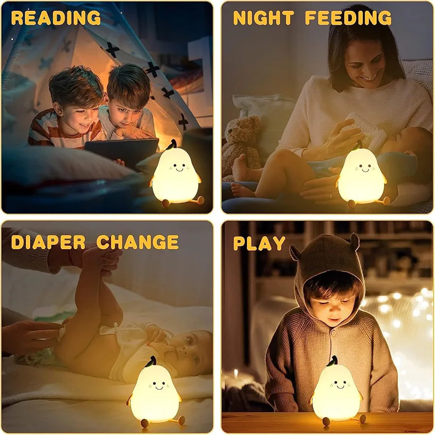 Cute Pear Night Light Silicone Rechargeable LED 3+