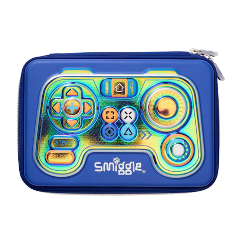 Smiggle Hardtop Pencil Case Blue Game 16.5x22x4.5cm